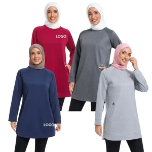 oem muslim women workout wear loose long sleeve pullovers plus size sports running middle east modest solid sweatshirts