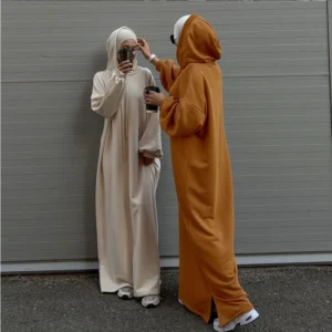 l 225 turkish winter hooded sweater dress solid color casual loose islamic abaya modest dress women